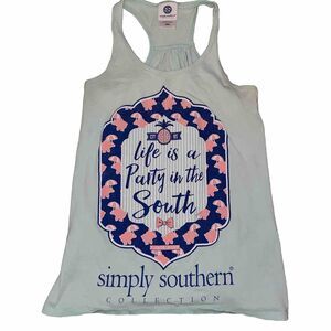 Simply Southern Life Is A Party In The South Small Green Tank Top